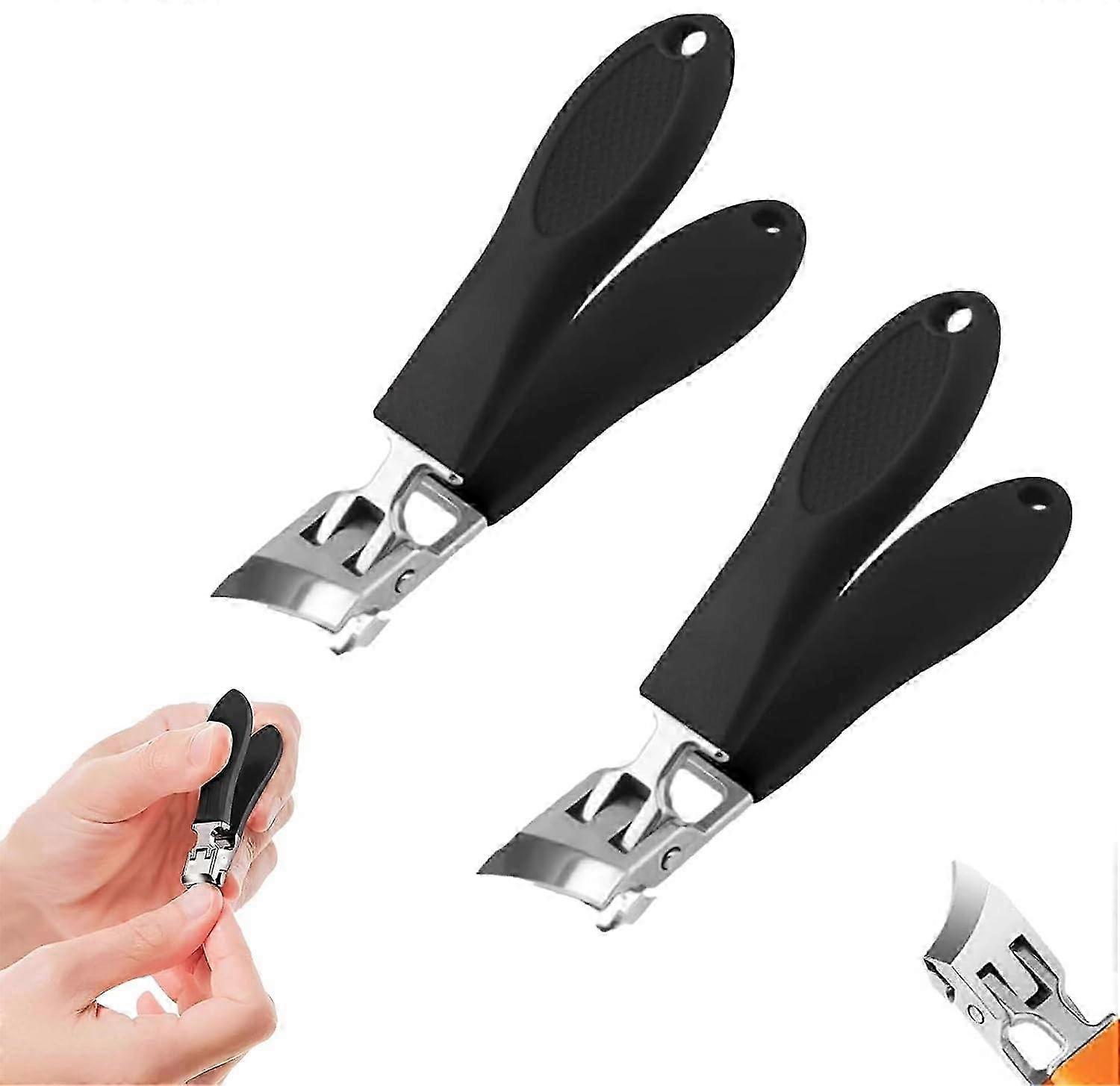 2Pcs Angled Nail Clippers, Oblique Nail Clippers, Wide Jaw Opening Anti-Splash Slanted Nail Clippers, Ultra Sharp Stainless Steel Nail Clippers