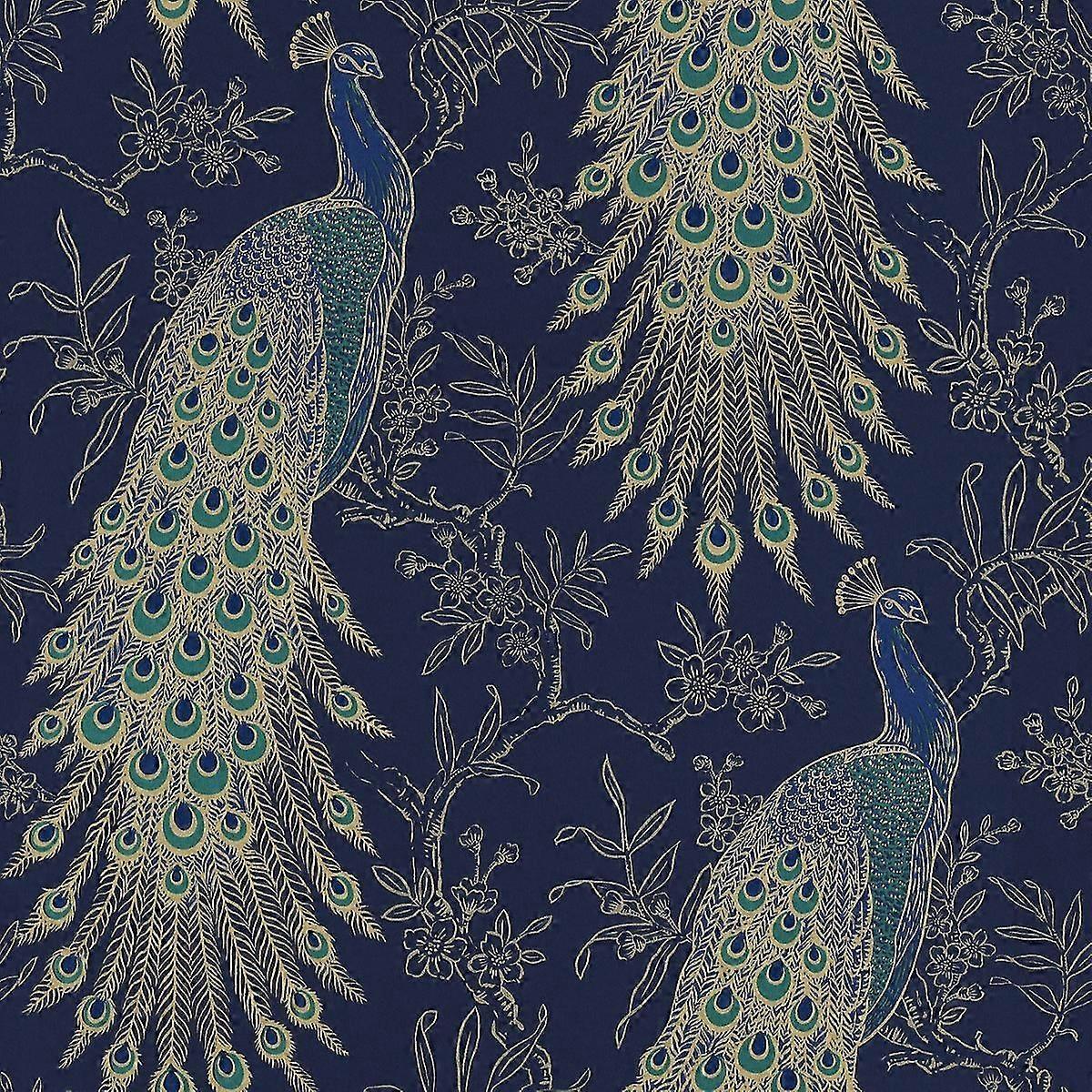 Portfolio Peacock Wallpaper Navy / Gold 282992