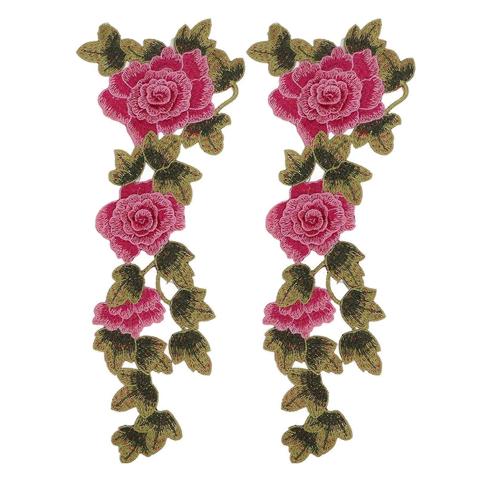 2pcs Patches Sewing Flower Pattern Hand Stitching Decorative DIY Making Polyester Material Fabric PatchRed