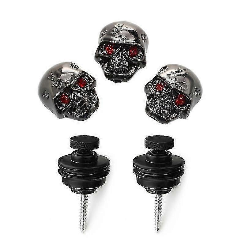 3x Electric Guitar Skull Head Volume Control Knobs Black 2x Guitar Strap Lock Guitar Belts Buckle Button Thread Black
