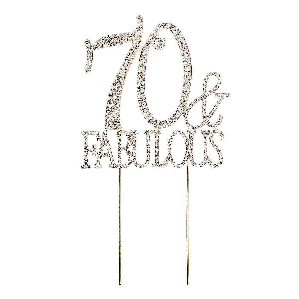 70 Fabulous Cake Topper Glitter Alloy Rhinestone Birthday Party Cake Pick Food Decoration Supplies (gold)