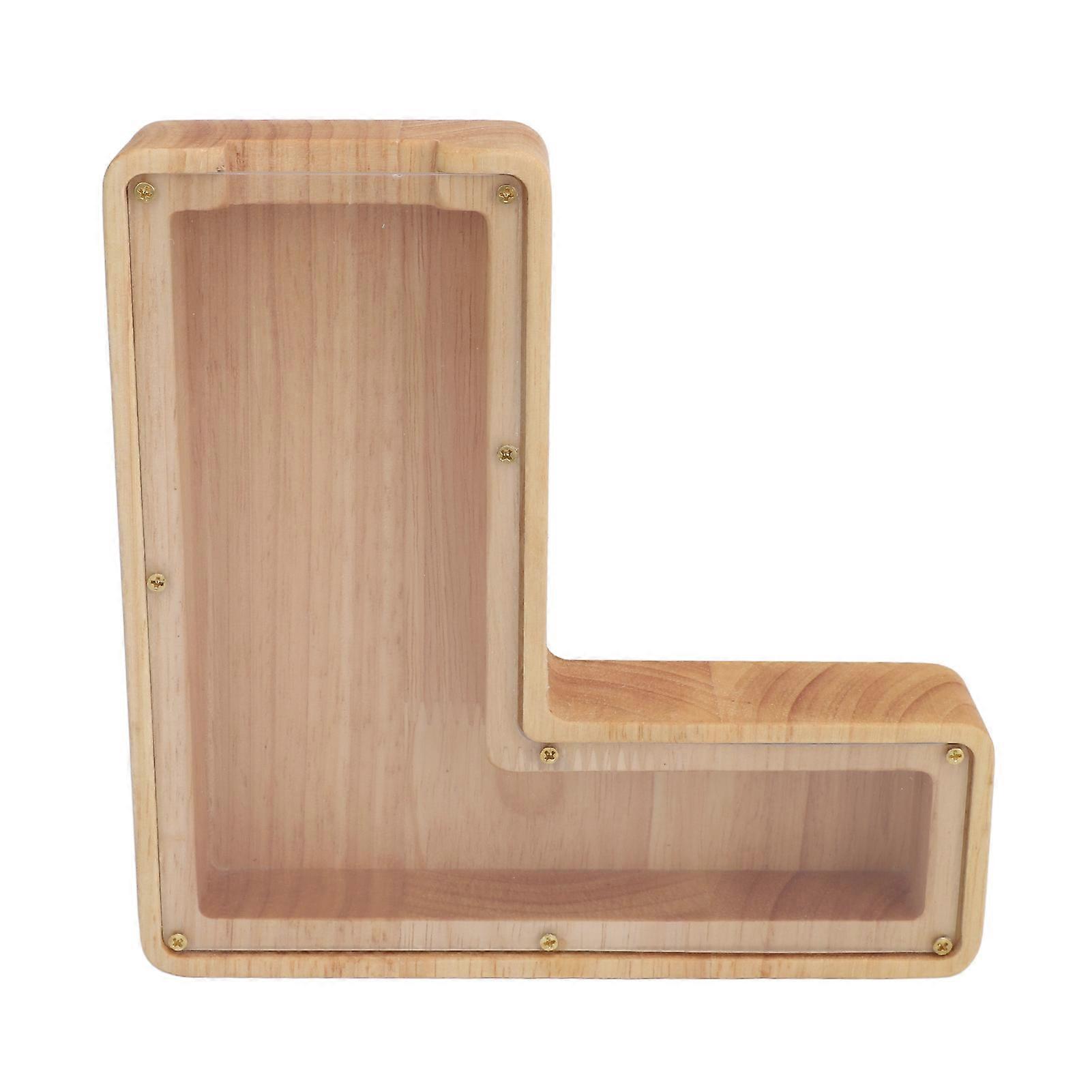L-shaped wooden money box, 18 x 18 x 3 cm, decorative, with letters, to store your tools