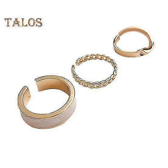 3 Pcs/Set Women Ring Set Different Shape Irregular Hollow Out Chain Polished Smooth Open Adjustable Stainless Solid Color Copper Birthday Gift