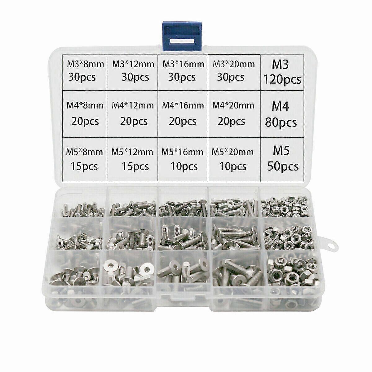 500-piece countersunk screw nuts assortment set stainless steel hexagon socket DIN7991
