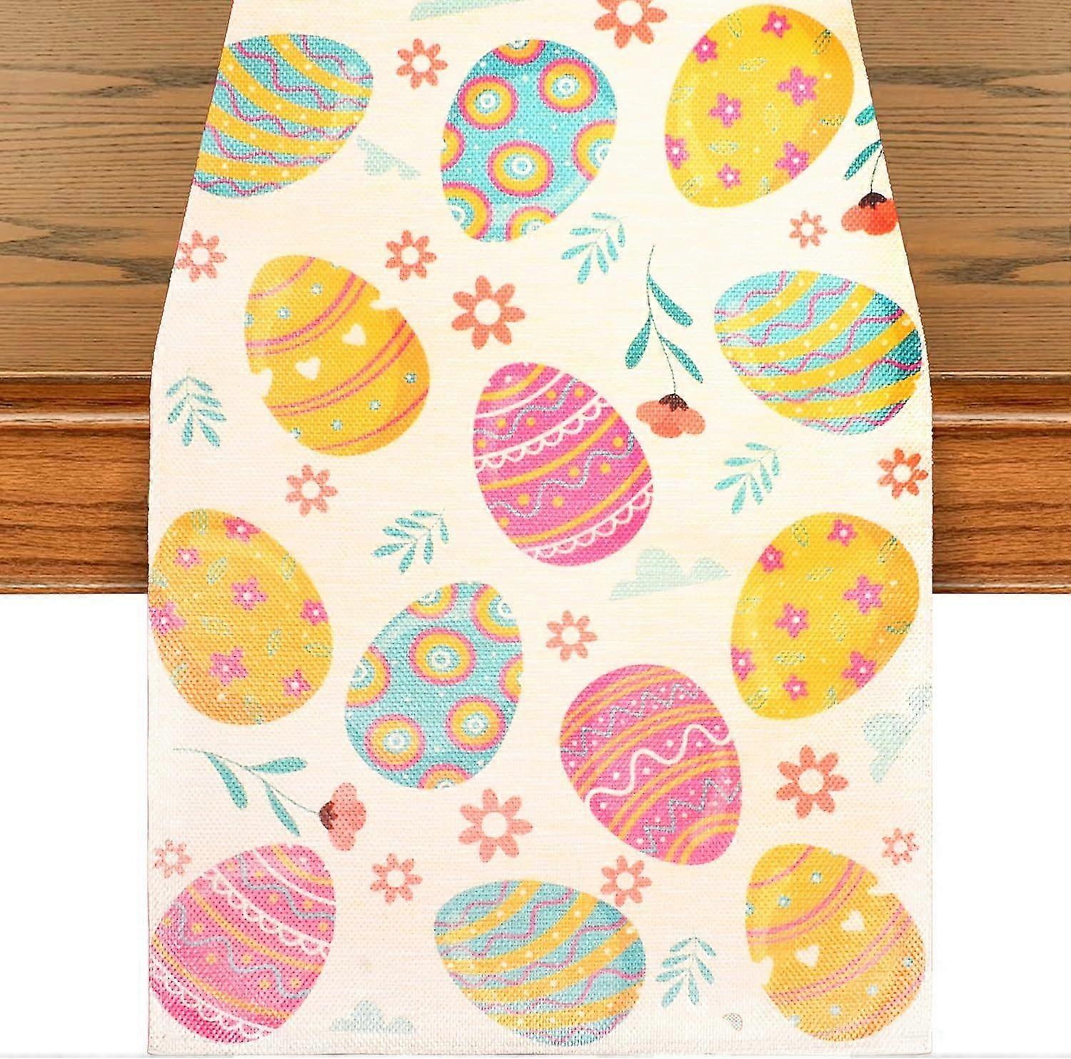 Happy Easter Egg Table Runner Easter Spring Decorations for Table Indoor Home Party Decor 72 Inchs Long