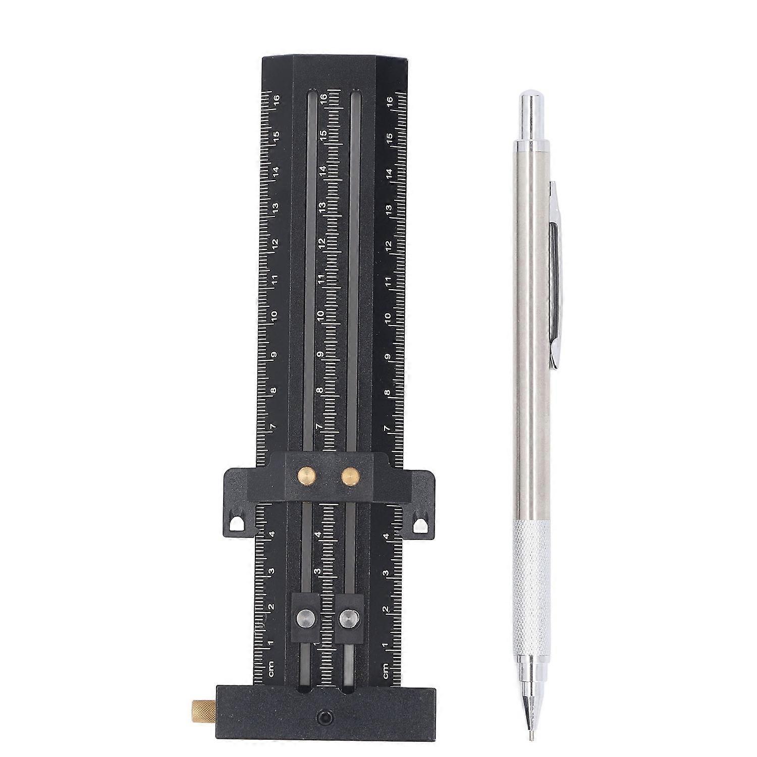 T Type Scribing Gauge with Steel Needle Double Line Marking Ruler Woodworking Sliding Measurement an