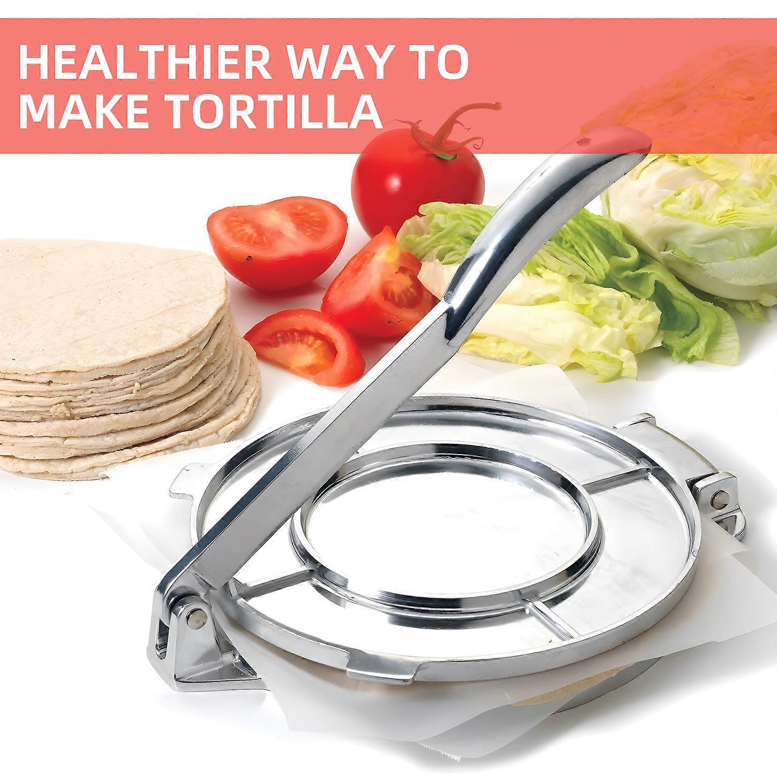 Tortilla Press 8 Inches Heavy Duty Flour Tortilla Press Aluminum Alloy Pre-Seasoned Roti Maker with Handle for Corn / Dough / Pizza / Pie / Flour Tor
