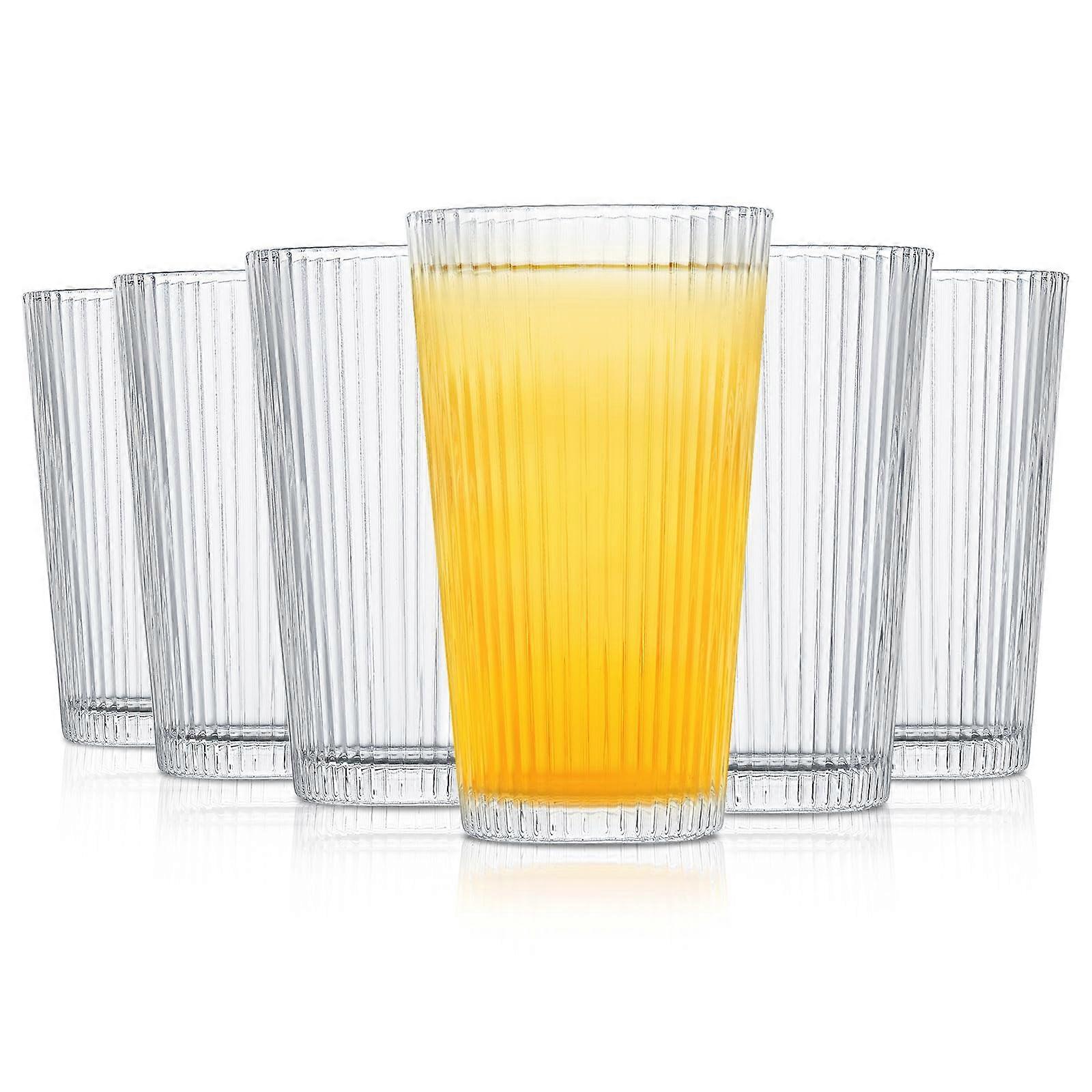 Ribbed Tumbler Set of 6 for Cocktails and Smoothies, 16 oz, Durable Plastic, Multi-Color, BPA-Free