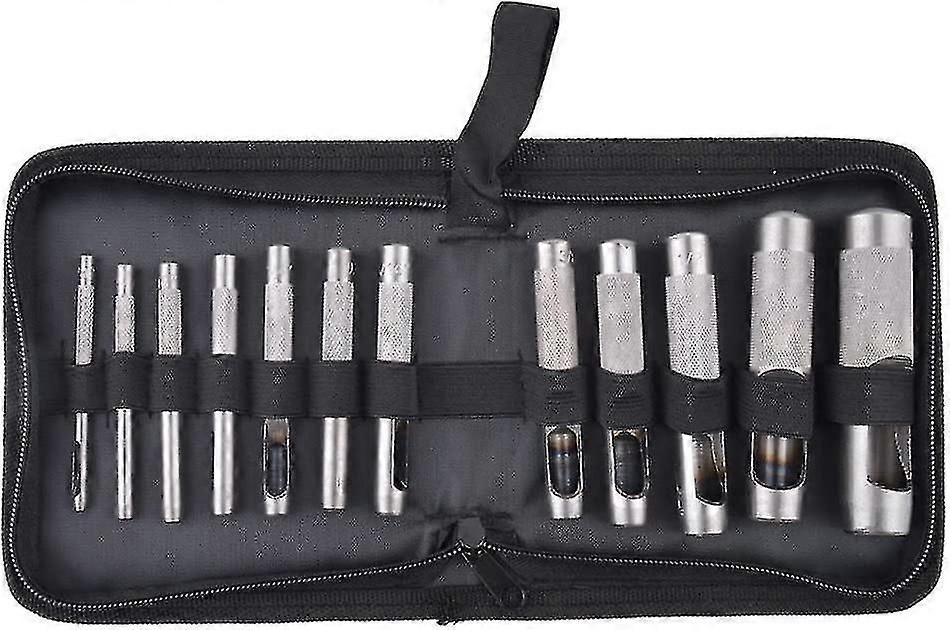 Conjunto de 12 Pcs Ferramenta de Corte de Couro Oco Resistente com Kit de Zíper para Cinto, Borracha, Cartão, Selos, Plástico, Papel, Pulseira de Relógio