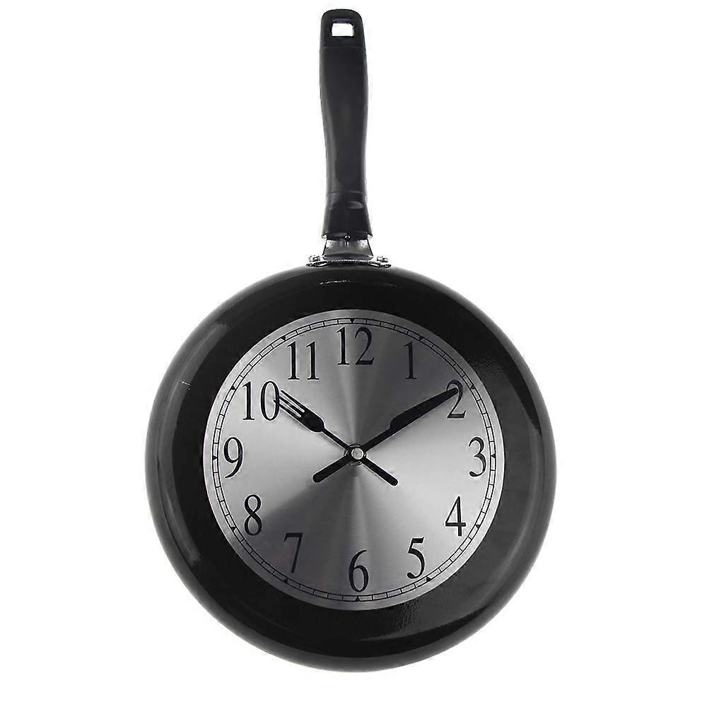 Wall Clock 10-Inch Metal Frying Pan Kitchen Clock Black Includes Screwdriver Kitchen Themed Unique Decor