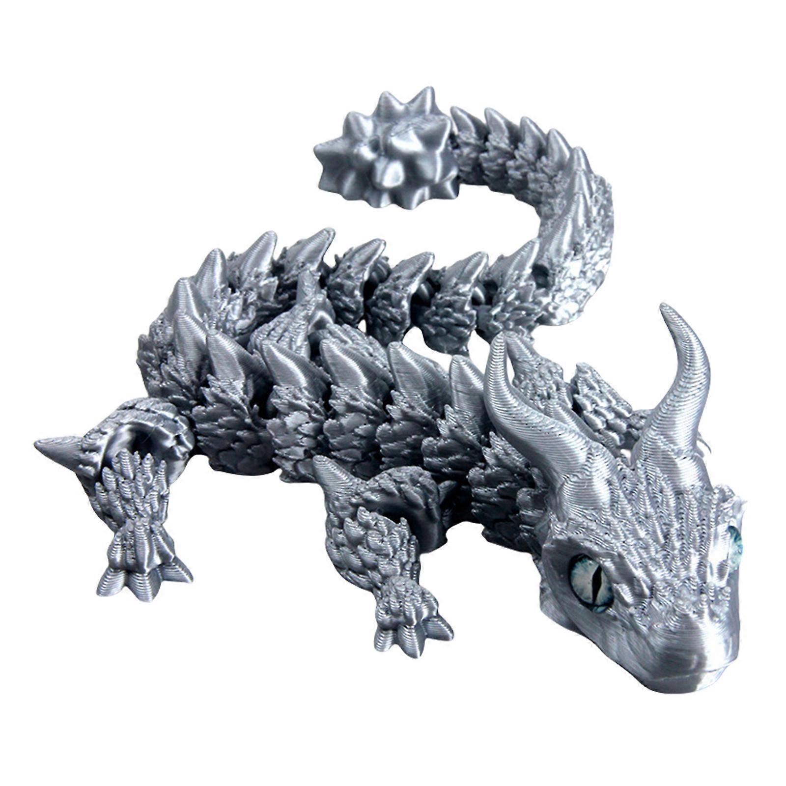 3D Printed Stress Relief Dragon Fidgets Toy Versatile Flexible Design for Playful Interaction at Home or On the Go Silk silver