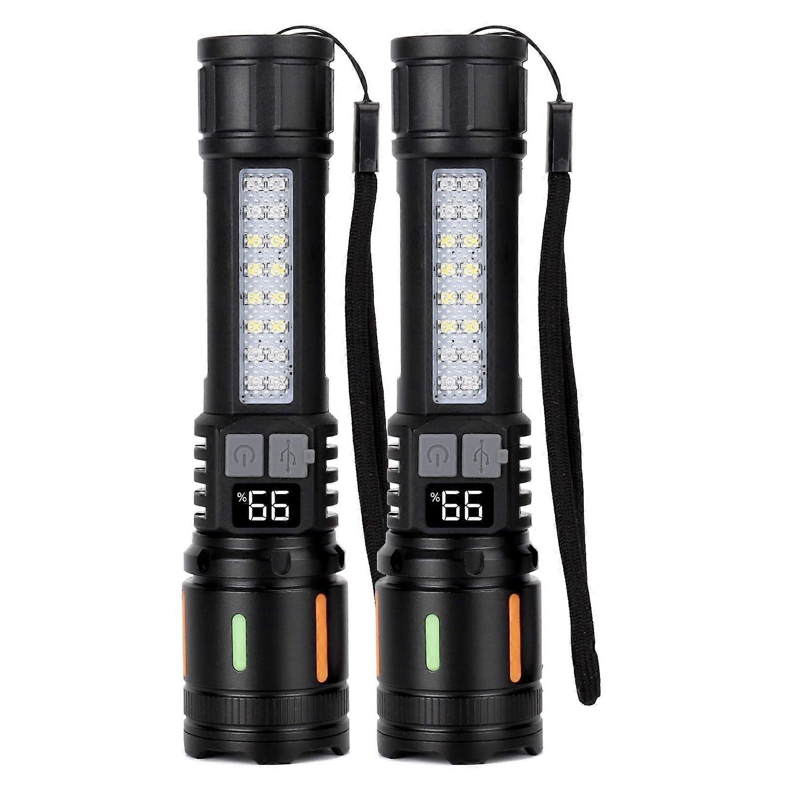 Rechargeable Flashlights High Lumens 2 Pcs, Led Handheld Flash Light Battery Powered with 5 Light Modes, COB Side Light, USB C Charging, Power Display