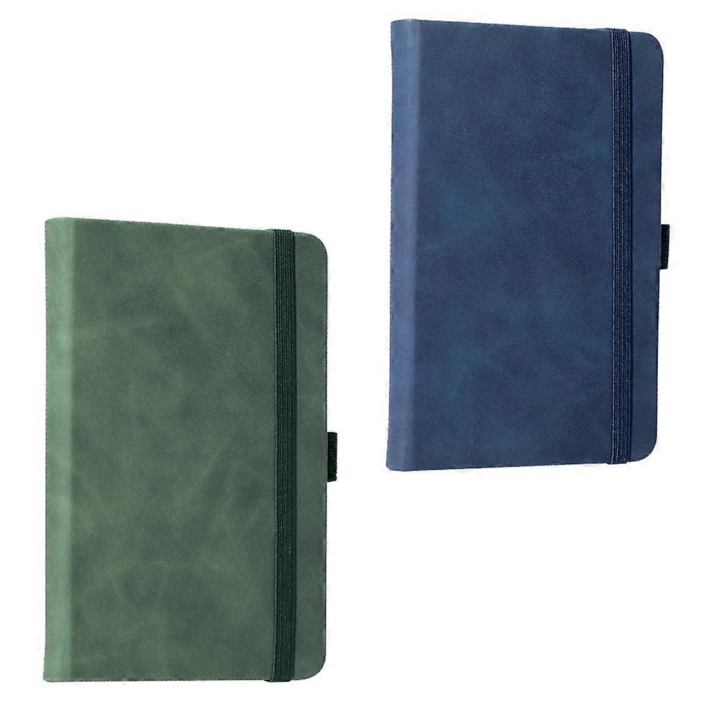 2 Pack Lined Journal Notebook, Hardcover Pu Leather Notebook , A7, Small Pocket Notebook Bulk-Green+Dark Blue