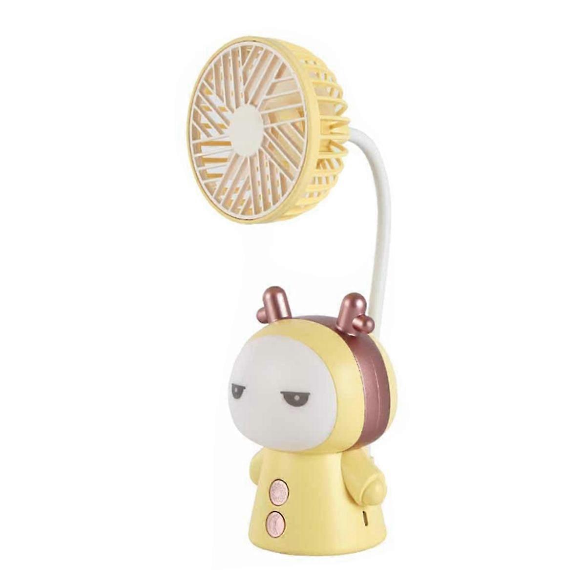 Mini Fan Cartoon Portable Fan with Night Light USB Rechargeable Operated Folding Small Fan for Tabl