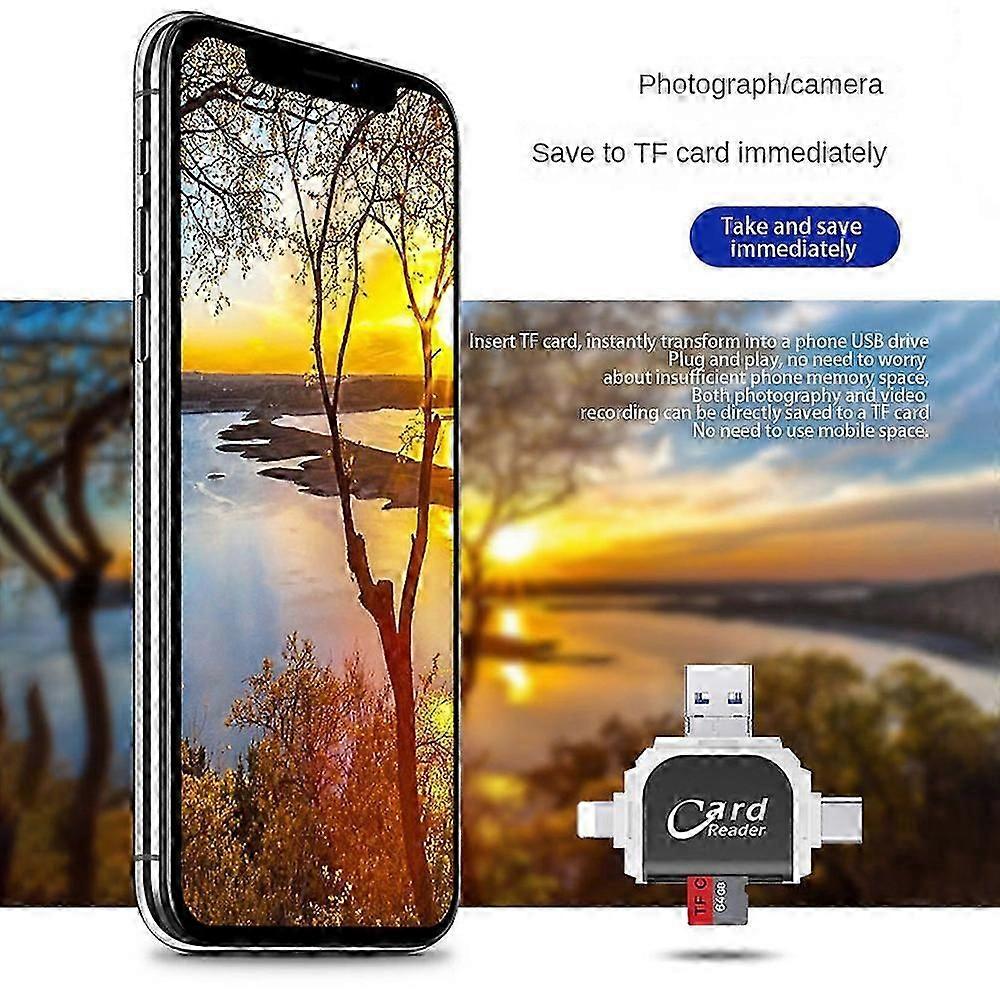 Multi-Port 4 in1 Universal Card Reader, Memory Card Reader Multiport Adapter