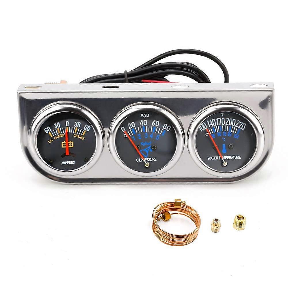 2' 52mm Triple Gauge AMP Kit Universal Amperage Meter with Water Temperature and Oil Pressure Features