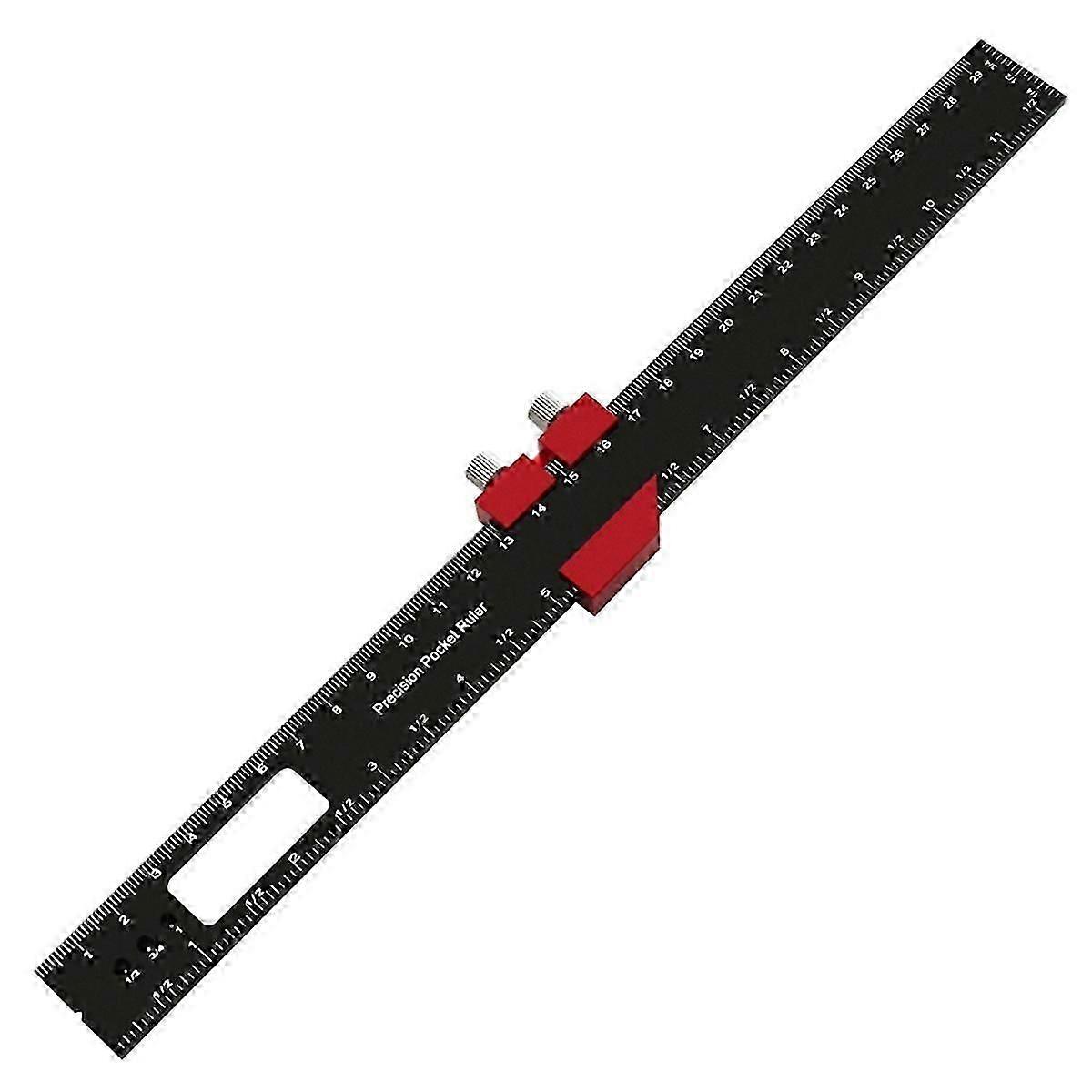 Woodworking Precision Pocket Ruler Aluminum Alloy Slide Ruler Inch & Metric T-Type Scribing Ruler S
