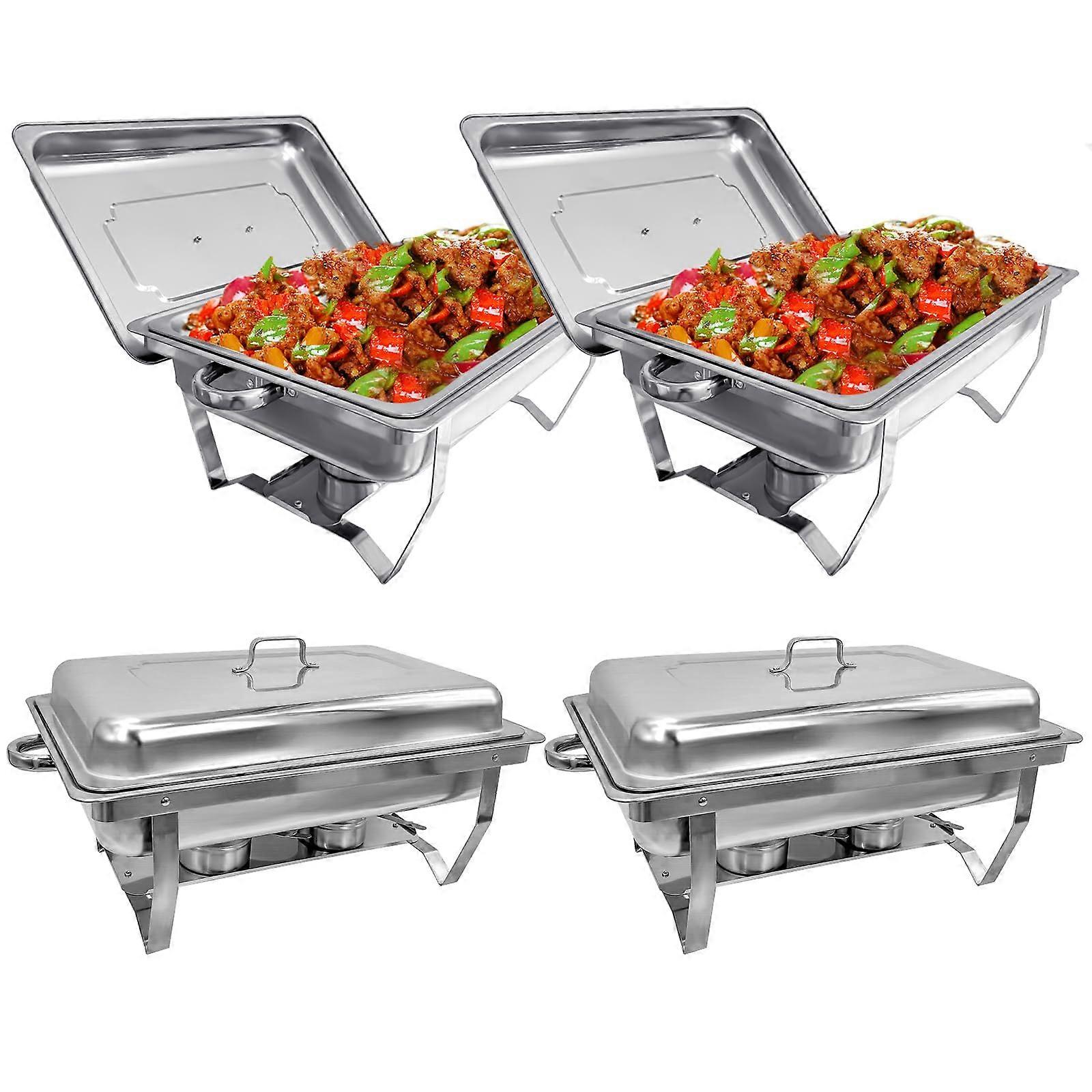 Chafing Dish Buffet Set 8 QT Stainless Steel 4 Pack with Covers and Folding Stands for Catering Banquets Weddings