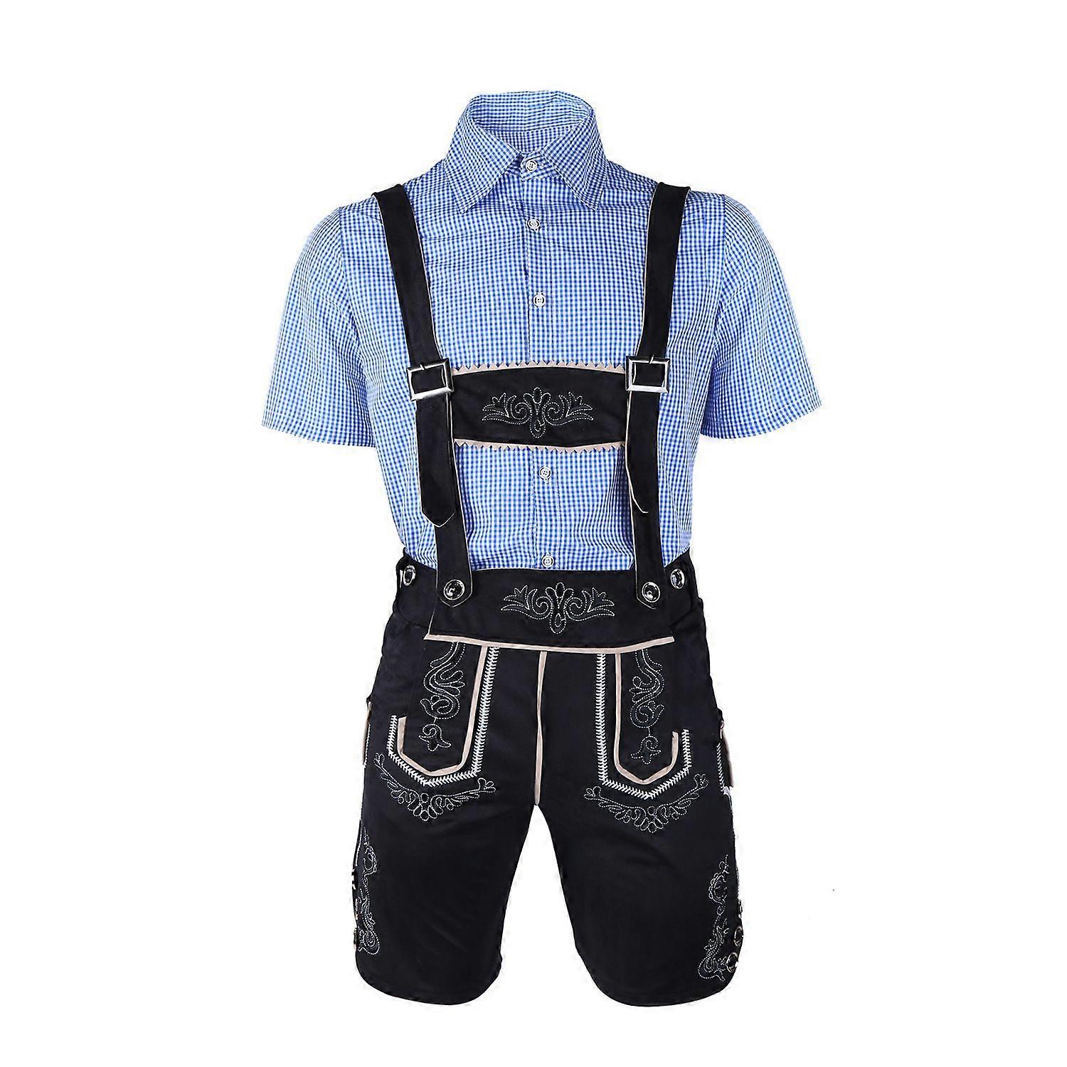 Men'S Oktoberfest Costume Set With Bavarian Shirt And Suspender Shorts In Felt & Faux Suede Theme