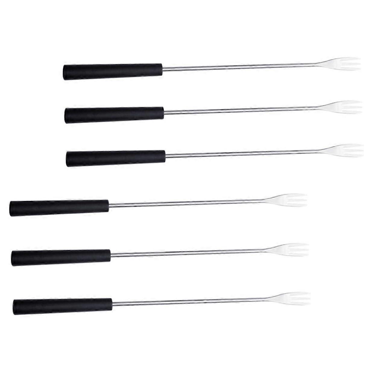 Chocolate Fondue Forks Pack of 6 Stainless Steel BBQ Skewers with Long Handle Black PP for Kitchen Roasting and Cheese Fondue