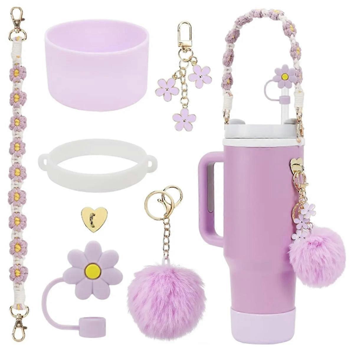 Cup Accessories Set Includes Handle Strap, Silicone Cup Sleeve, Straw Cover Charm Water Cup Handle,