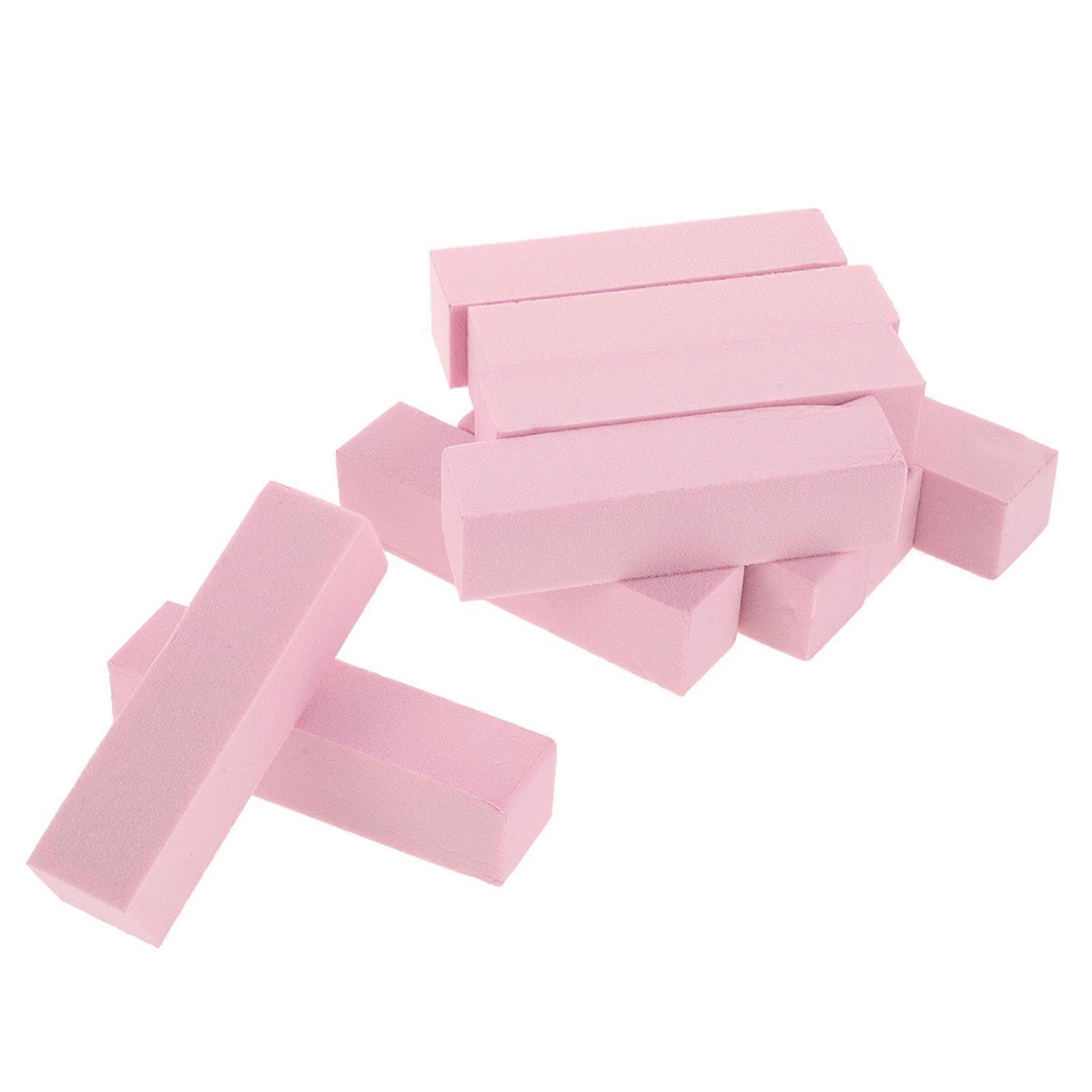 10pcs Four Sided Nail Buffer File Polishing Block Sanding Sponge Tools for Nail Salon (Pink)