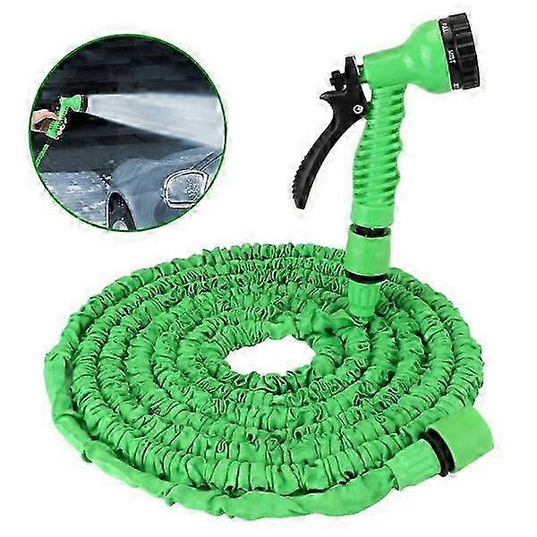 Expandable Garden Hose 7.5m with Spray Nozzle in Green, Perfect for Various Outdoor Activities and Gardening Needs