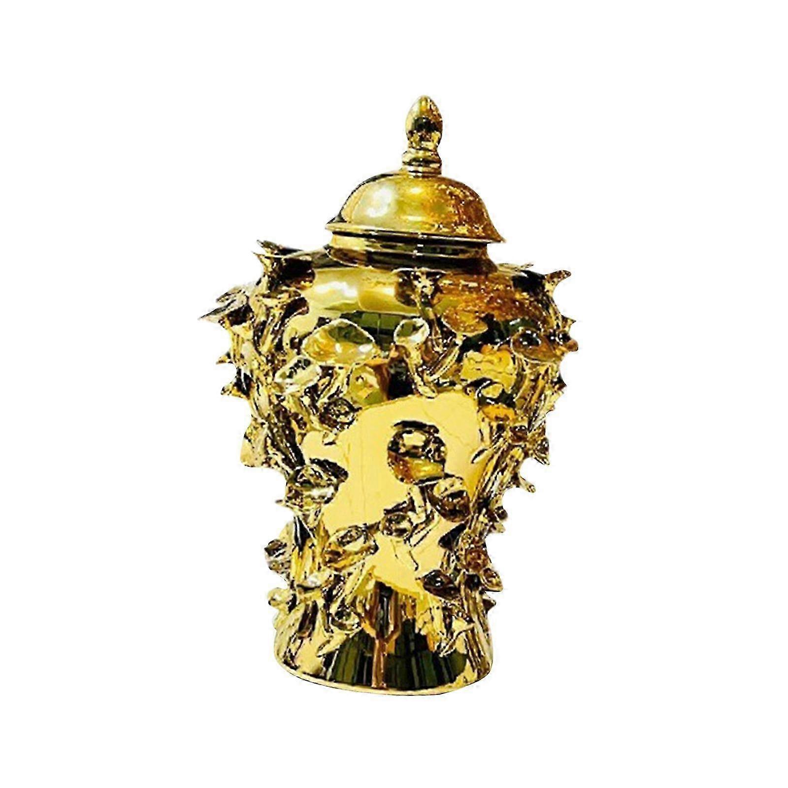 Decorative Porcelain Ginger Jar with Lid - Handcrafted Temple Jar Ideal for Office, Bedroom, or Party Decor