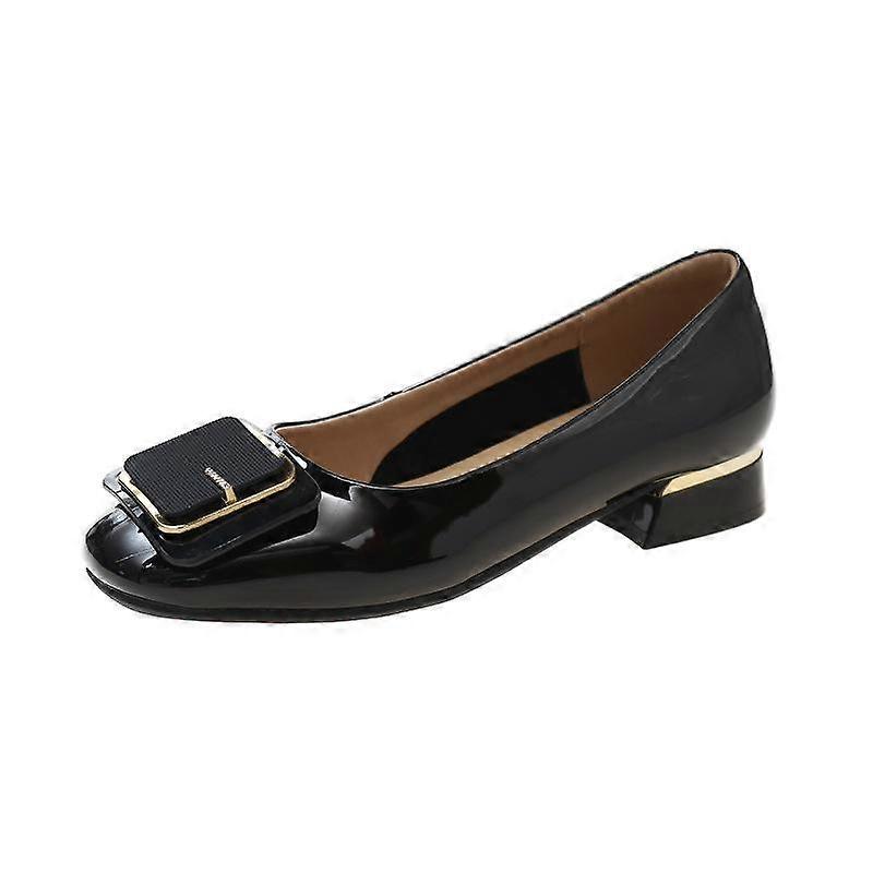 Women's Summer Round Toe Shallow Cut Patent Leather Low Heeled Office Shoes