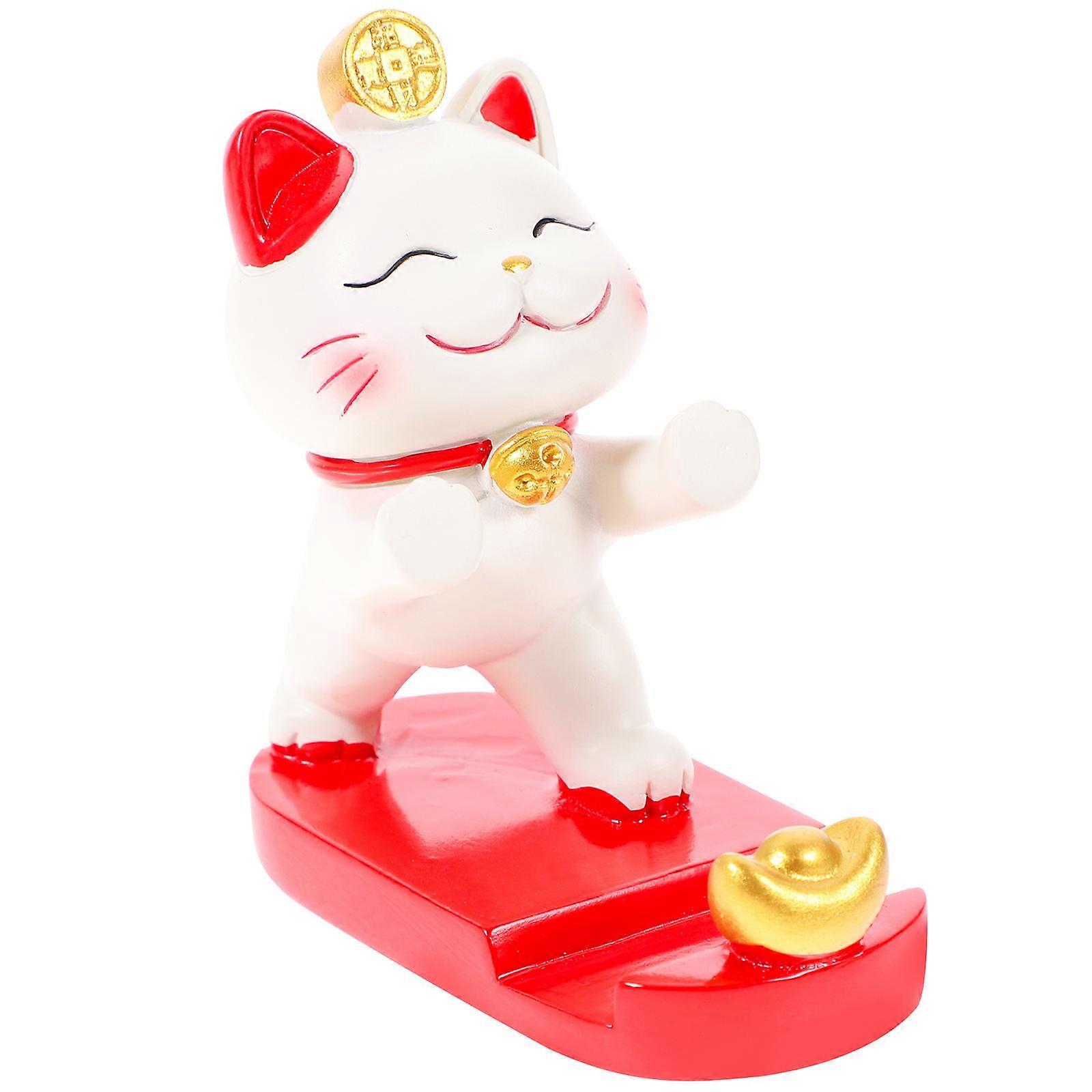 Cute Cat Resin Phone Stand for Home Office Sturdy Desktop Cellphone Holder & Creative Decoration for Cat Lovers