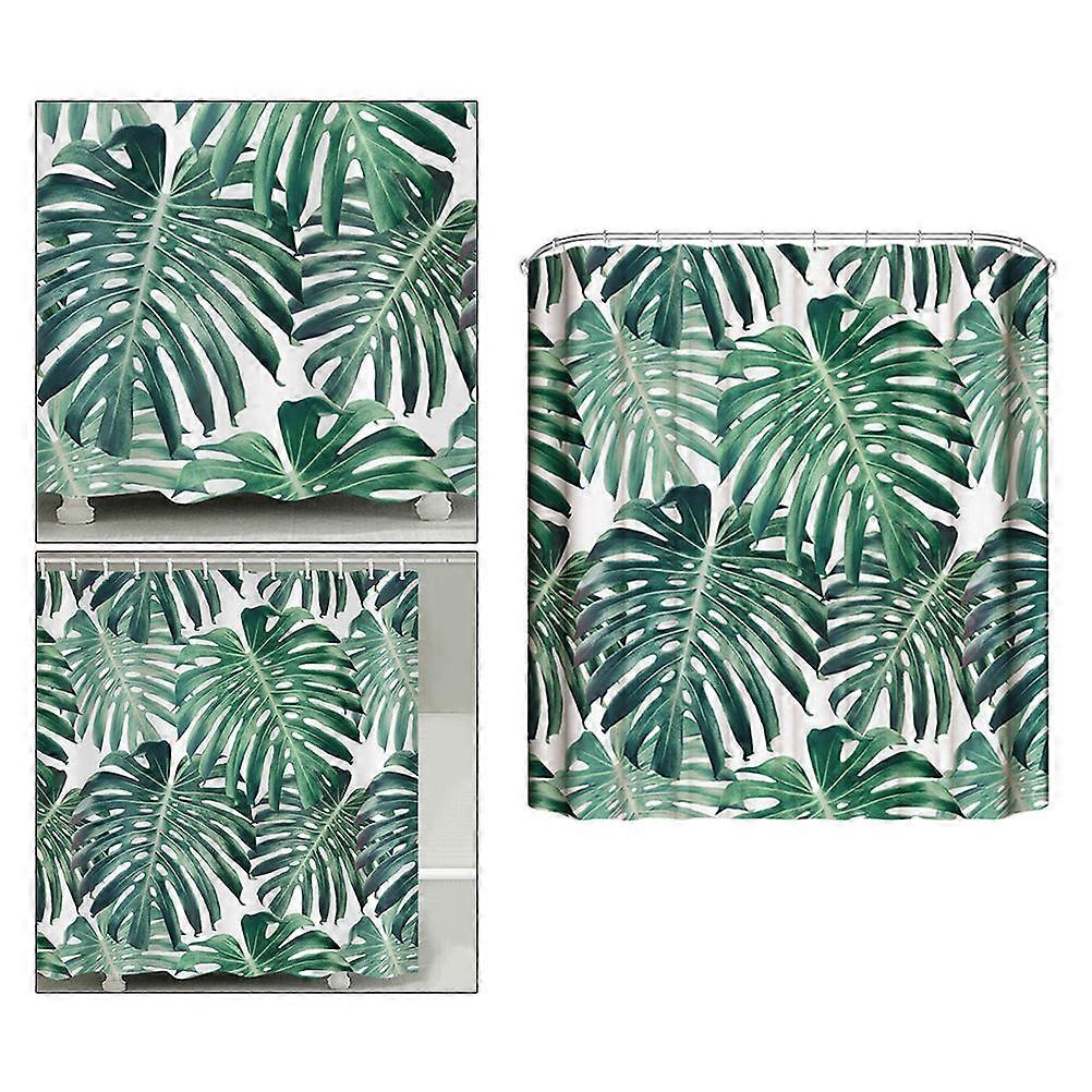 Botanical Leaf Bathroom Curtain Use Mildew Resistant Square Shape Green Color 180x180cm 1Set