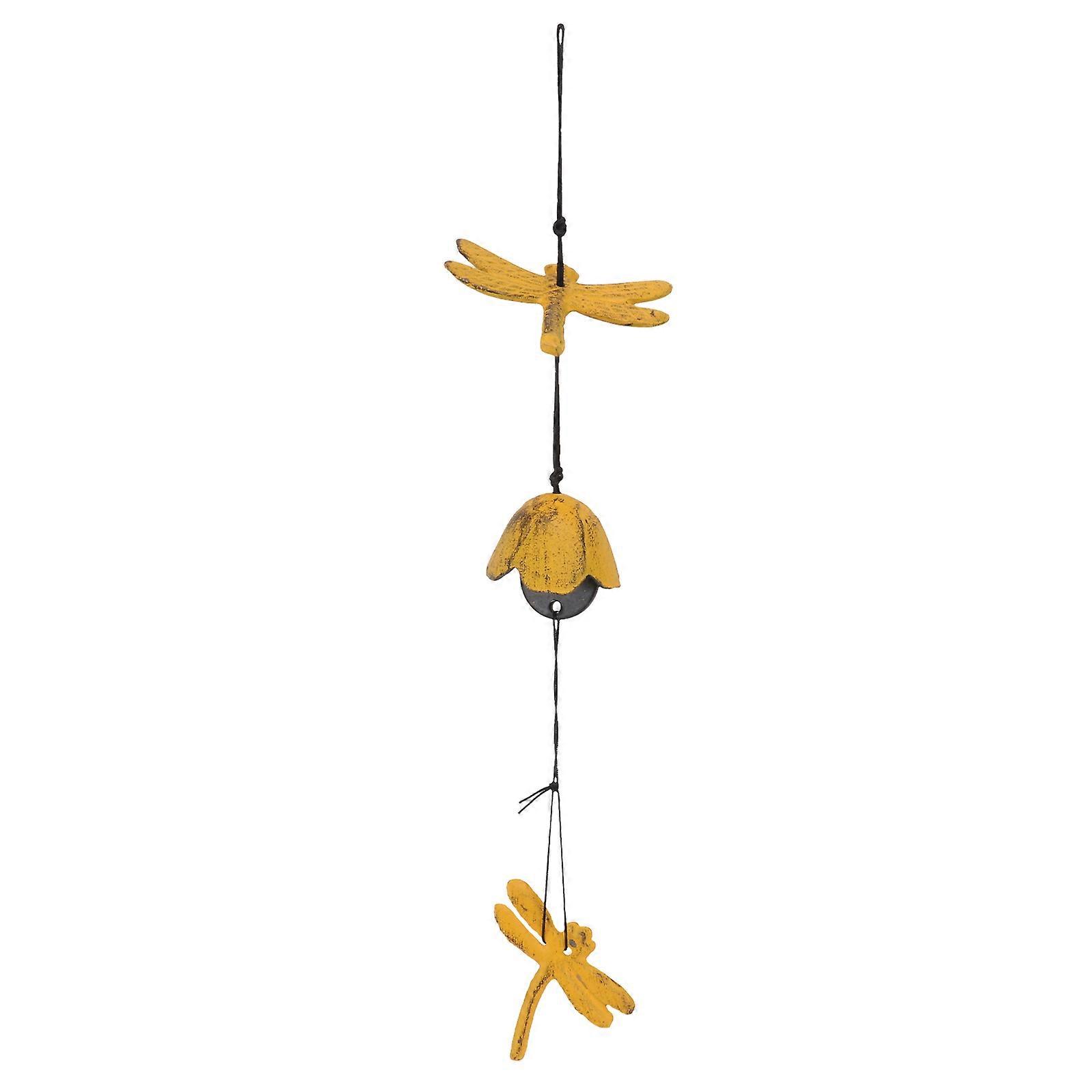 Yellow Dragonfly Wind Bell Pendant Crafted from Durable Iron for Decor 1pc