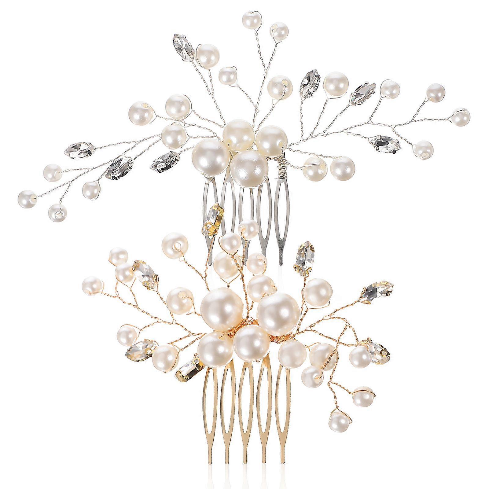 2pcs pinces à peigne latéral pour cheveux de mariée avec perle et strass, bijoux de cheveux élégants pour les mariages, les fêtes et les occasions spéciales