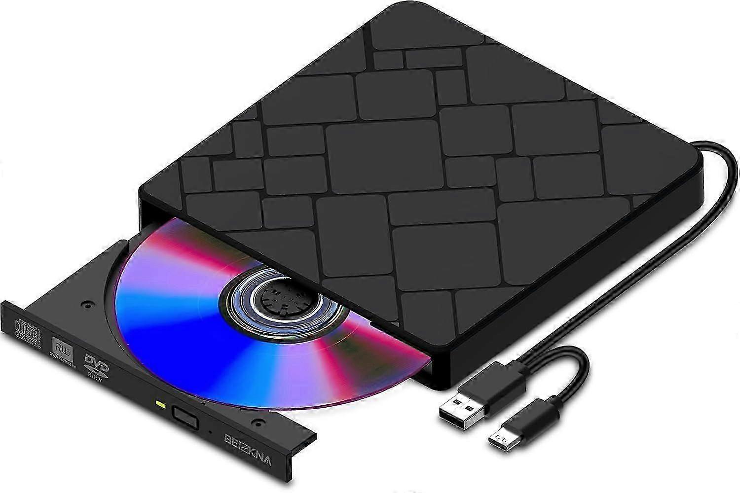 External CD DVD Drive USB 3.0 Type-C Portable DVD Player for Windows 11/10/MAC OS