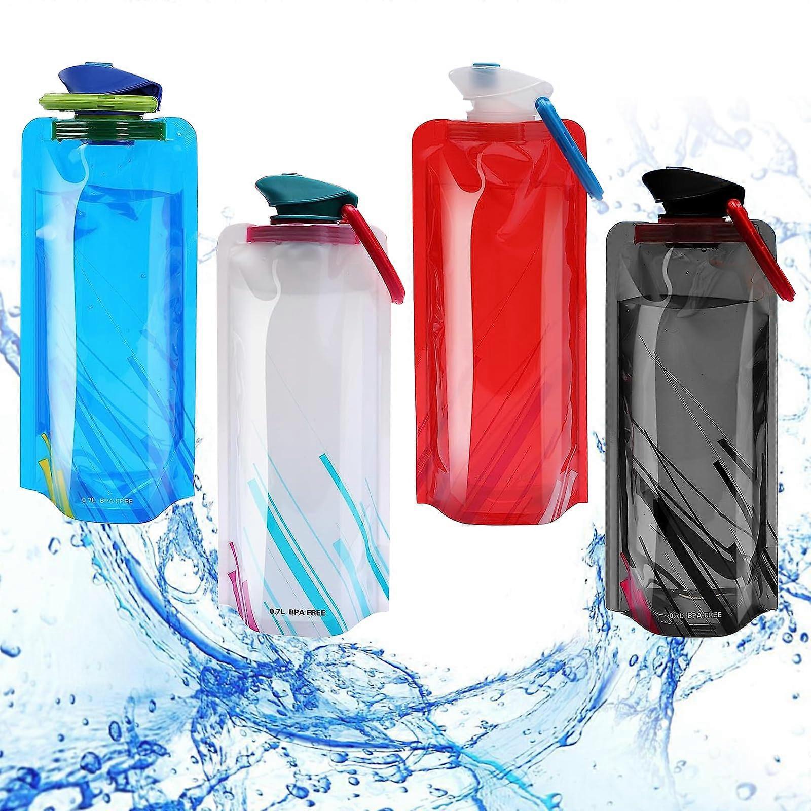 Foldable Drinking Bottle 700 ml, Pack of 4 Collapsible Water Bottles, Reusable Portable Water Bags for Hiking and Travel