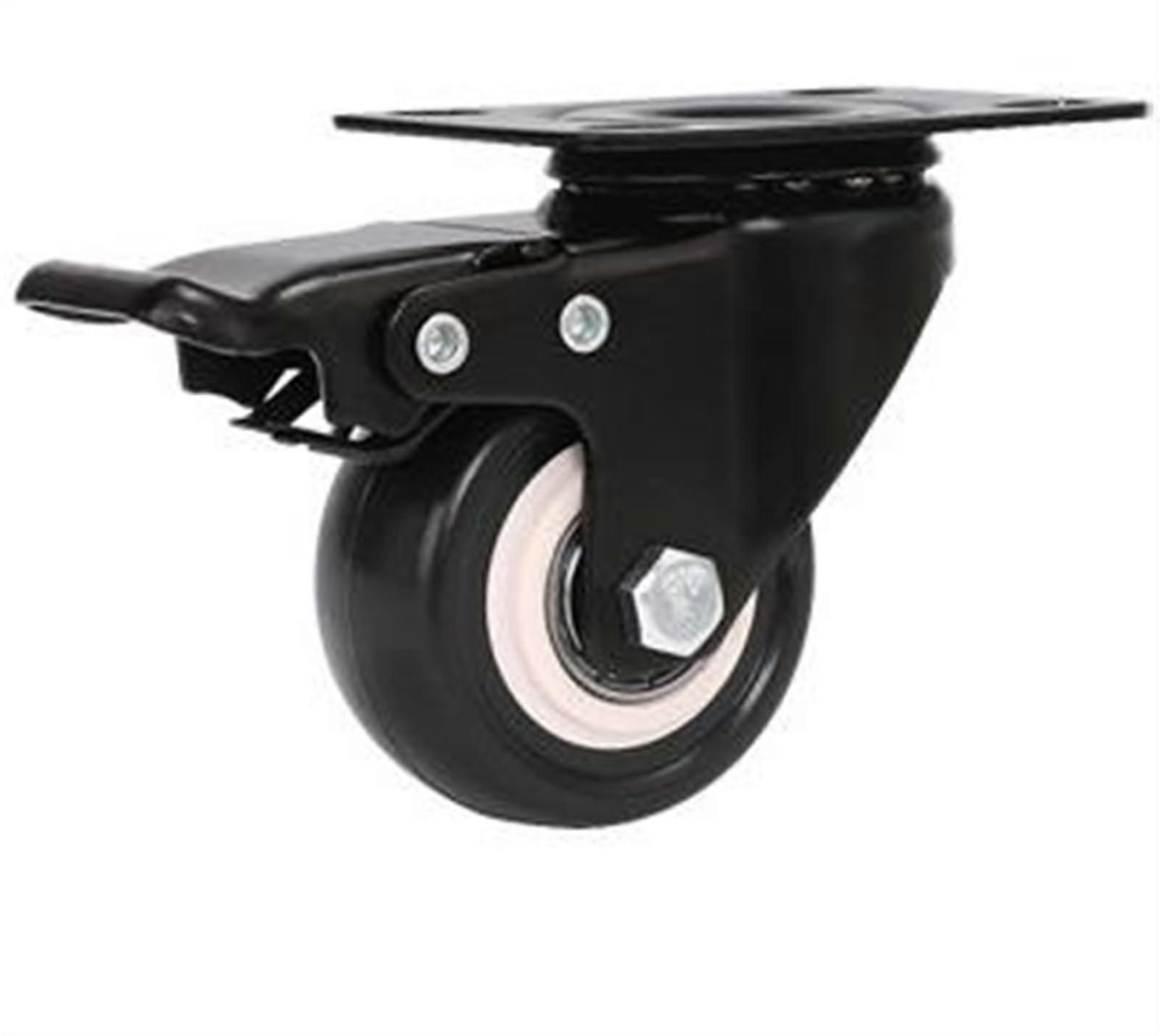 2 Inch Universal Caster Wheels with Brake – 4 Pcs Black Flat Base Double Bearing Furniture Casters for Easy Mobility