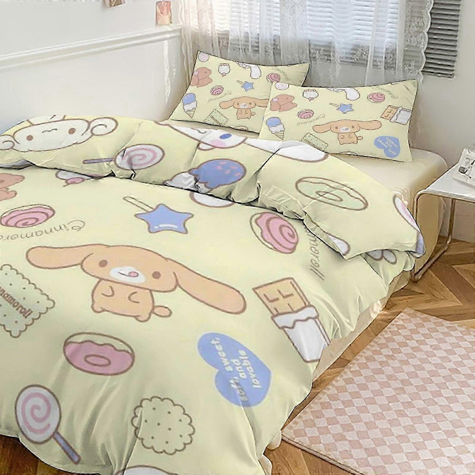 3 PCS Cinnamoroll Estilo Conjunto de Cama Edredom Conjunto de Capa de Edredão Capa de Colcha para Crianças Adolescentes Decoração de Quarto