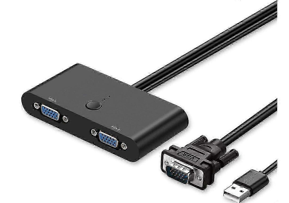 VGA Switch 2 Inputs 1 Output 1080p Full HD for Large VGA Screens with Mechanical Selection Button Compatible with PC TV LCD Monitor (Black)