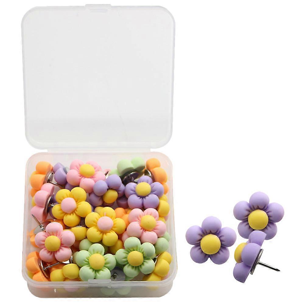 Push Board Pin Decorative Thumb Tacks Pushpins Five-petal Flower For Classroom Use 30Pcs