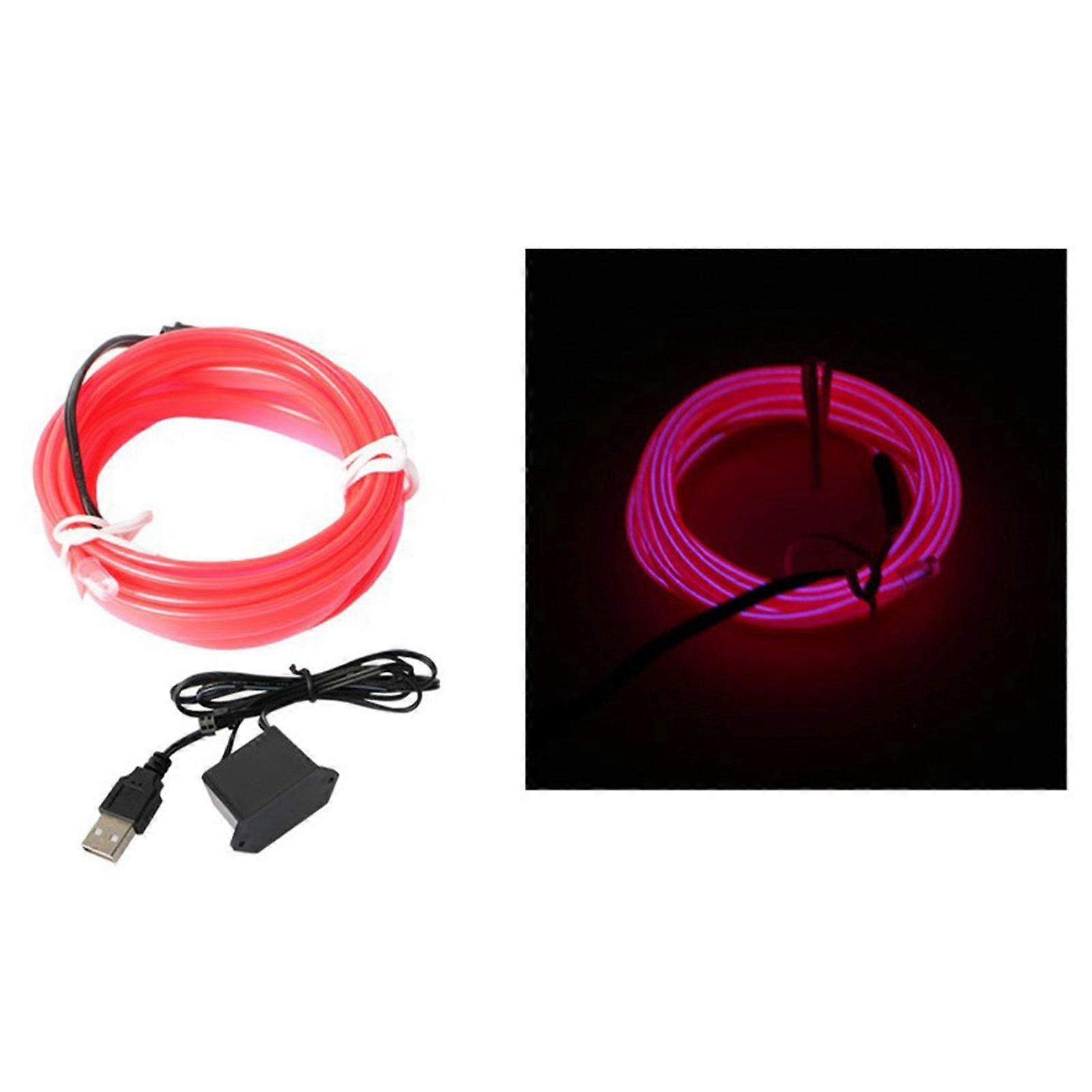 سيارة نيون سلك ضوء USB بالطاقة أجواء الديكور السيارة الداخلية LED شريط الخفيفة 5 فولت 9.8 قدم وردي