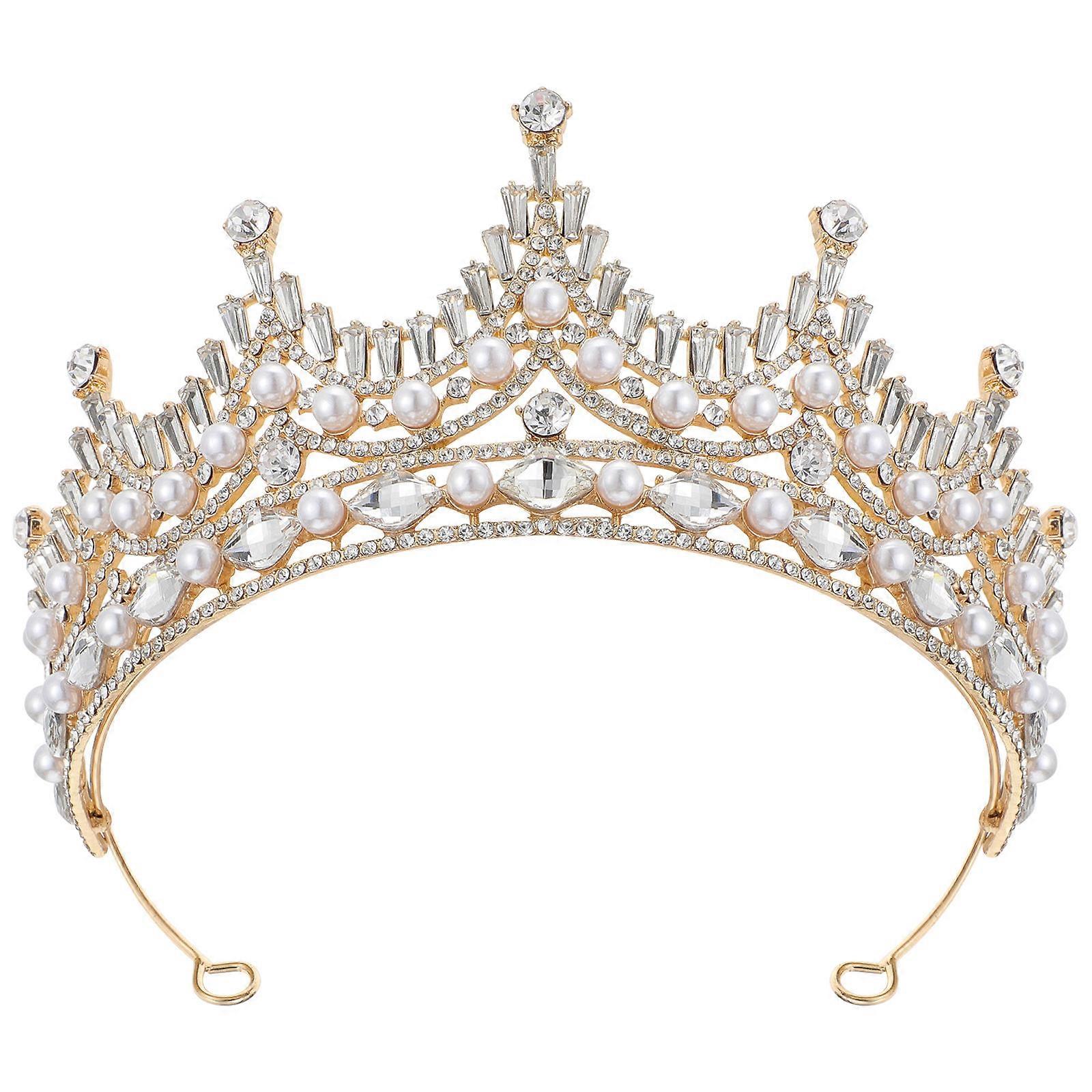 Gorgeous Pearl Crown Headband for Wedding Decoration with Golden Color and Comfortable Fit