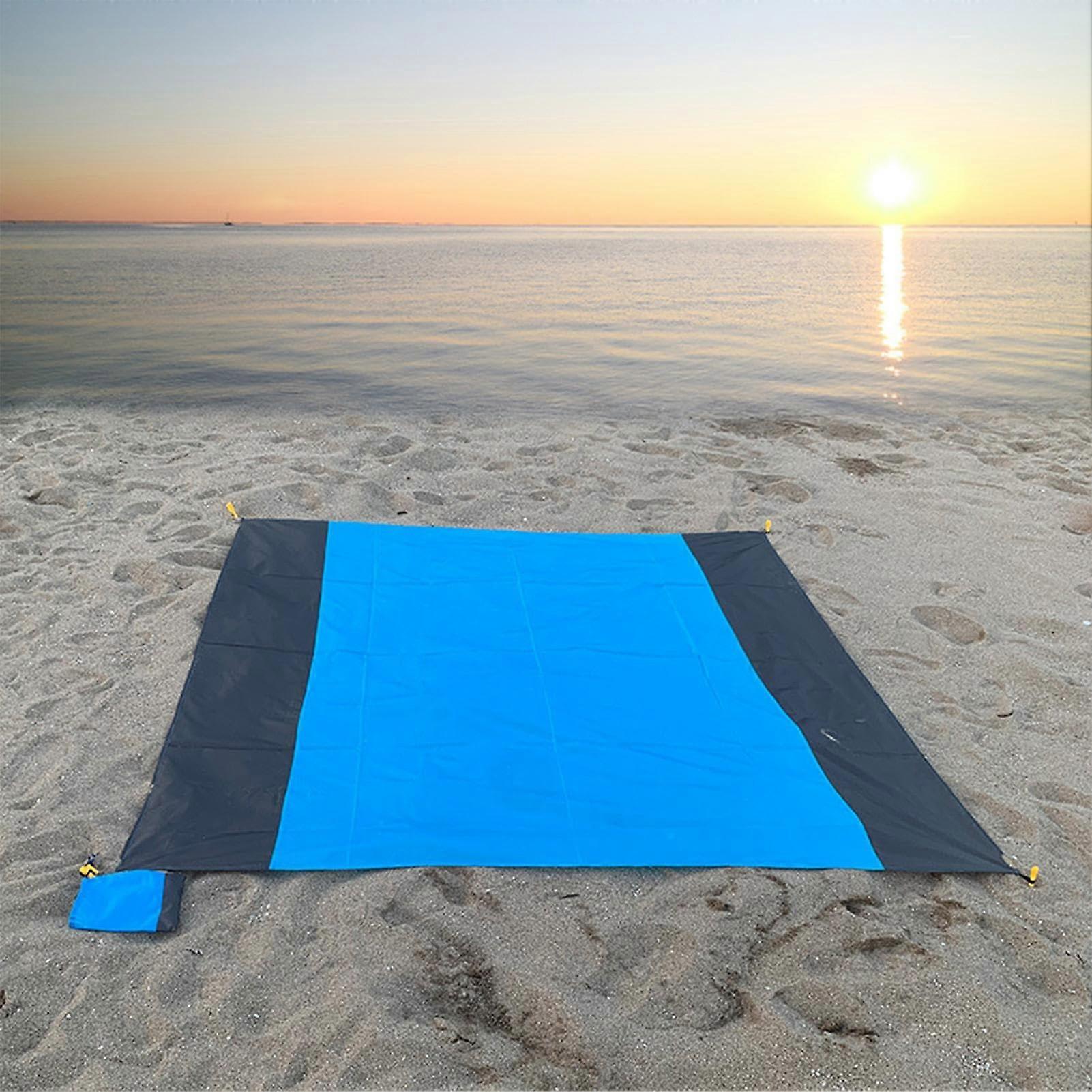 Picnic Blanket Beach Mat 140x200cm Waterproof Sandproof with Anchor Posts Blue