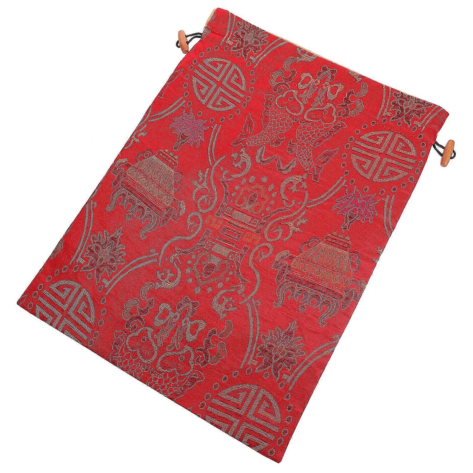 Silk Drawstring Bag Jewelry Storage Pouch for Wedding Party Favors Candies Chocolates Storage Small Red Pouch with Random Pattern