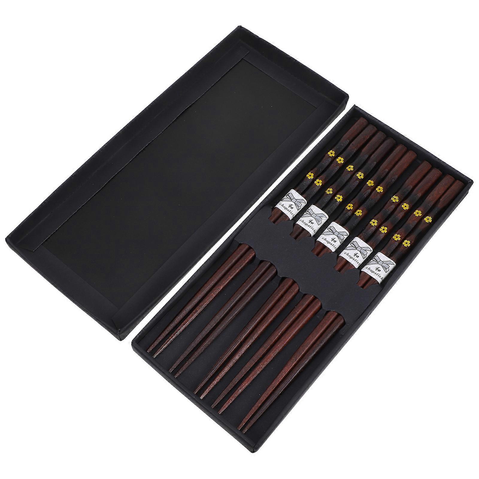 5 Pairs Non-slip Japanese Style Wood Chopsticks for Cook Dishwasher Safe Reusable 7.8 Inches