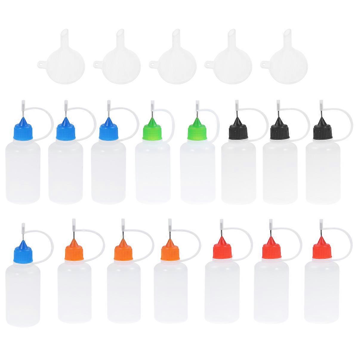 15PCS 30ml Syringe Bottle with Needle Applicator Tip Plastic Squeeze Bottles Steel Needle 15 Bottles 5 Funnel Lid Random Color