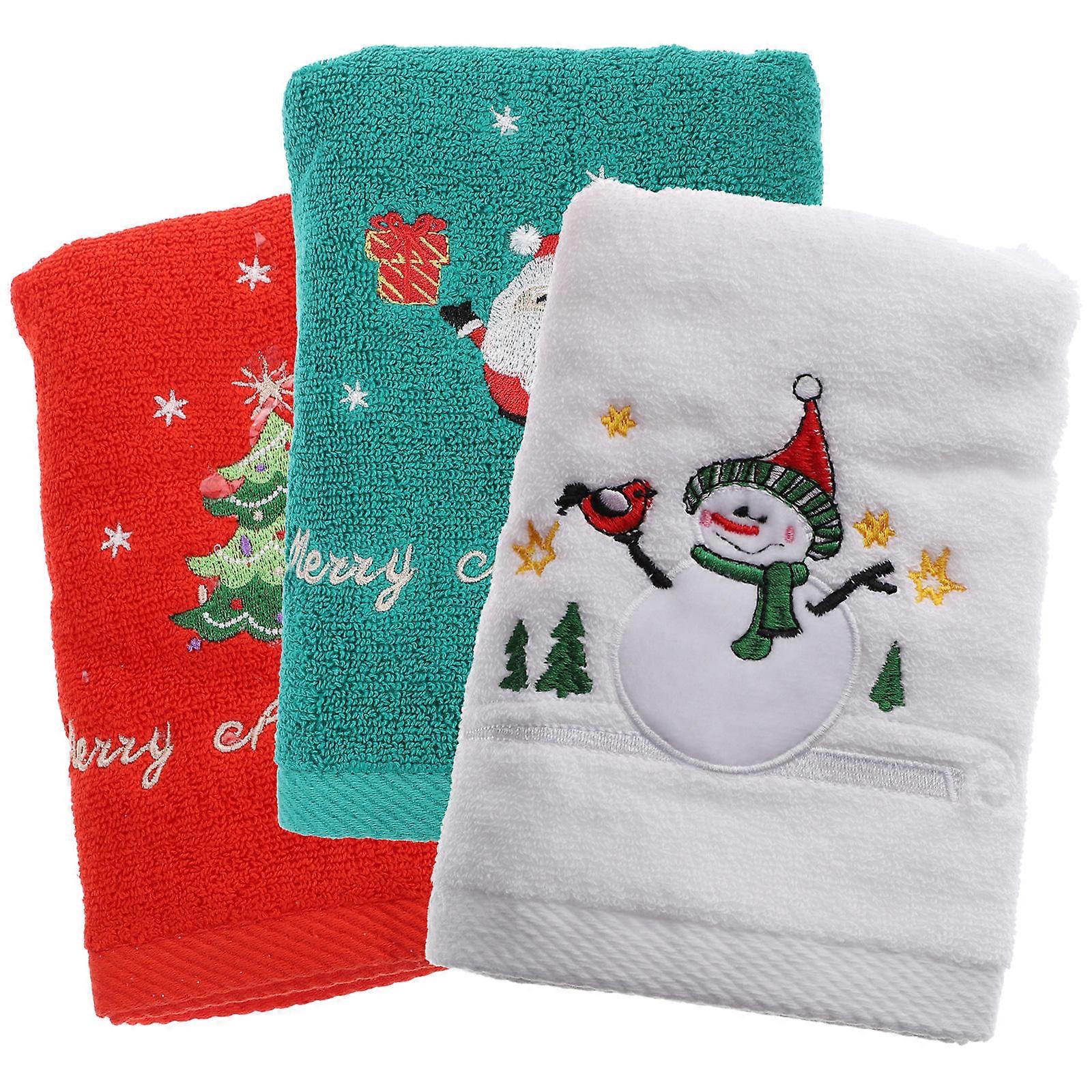 Comfortable Hand Towel Xmas Towel Set Bathroom Use Red Breathable Foldable 3Pack
