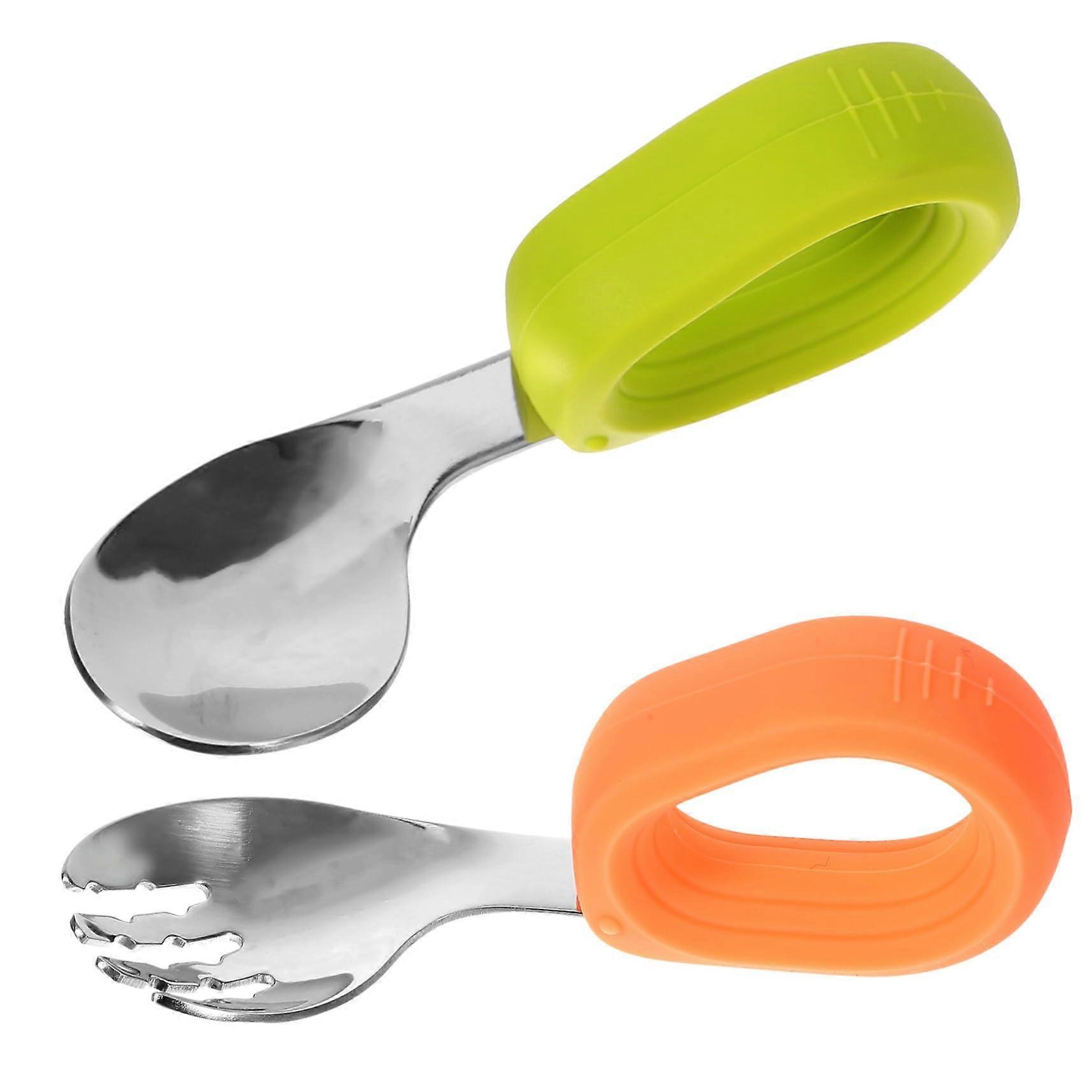 1 Set Spoon Ergonomic Self-Feeding Spoon For Home Tableware Soft Pastel Colors