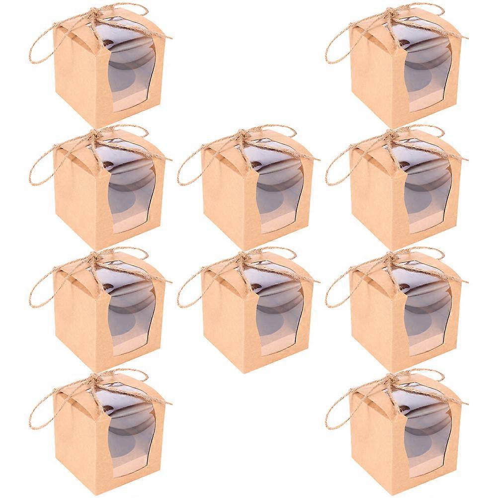 Paper Cupcake Boxes With Window Square Shape Elegant Design For Gifts And Baked Goods Storage 3.54X3.54X3.54IN Carrying 10Pcs
