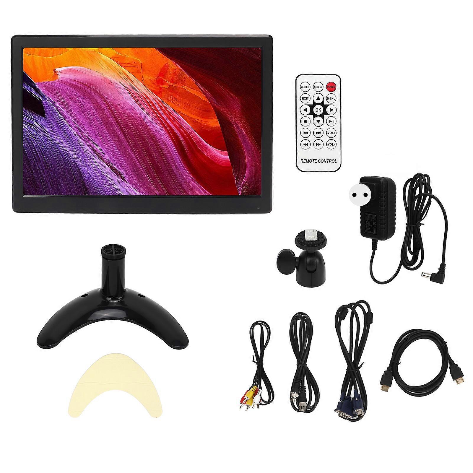 12 Inch TFT LCD Monitor with VGA HD Multimedia AV BNC USB DC Input Portable HD Color Display with Speaker Remote Control 100‑240V EU Plug