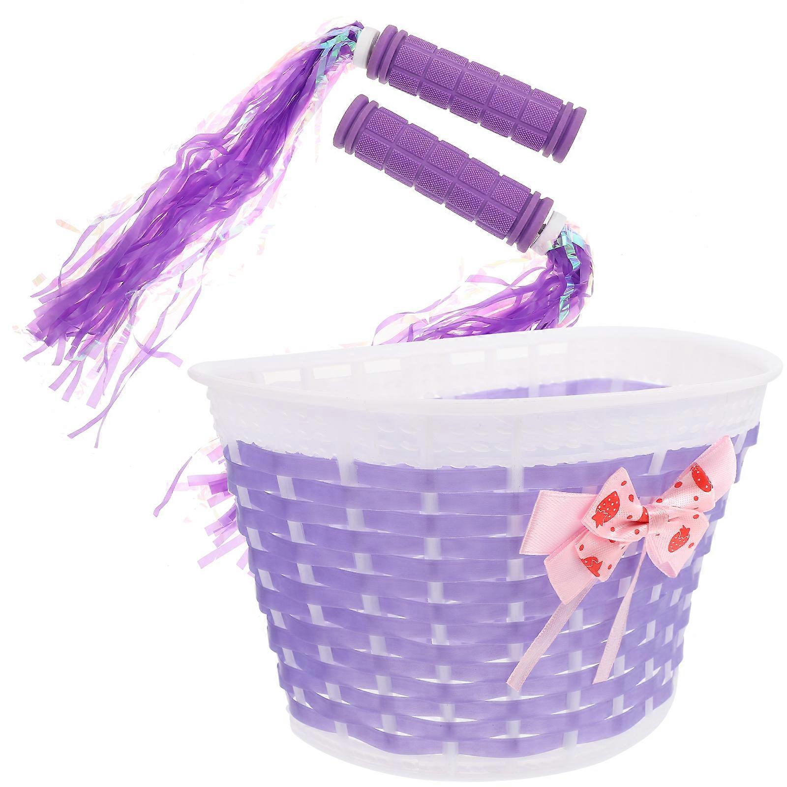 Purple Plastic Kids Front Handlebar Basket 1 Set Designed For Scooters And Bicycles Perfect For Outdoor Cycling Use